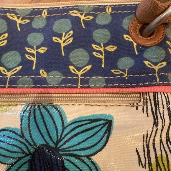 Fossil Key-Per Crossbody Bag Purse Coated Canvas BlueTeal Brown Lime Brown Cream - Picture 3 of 11